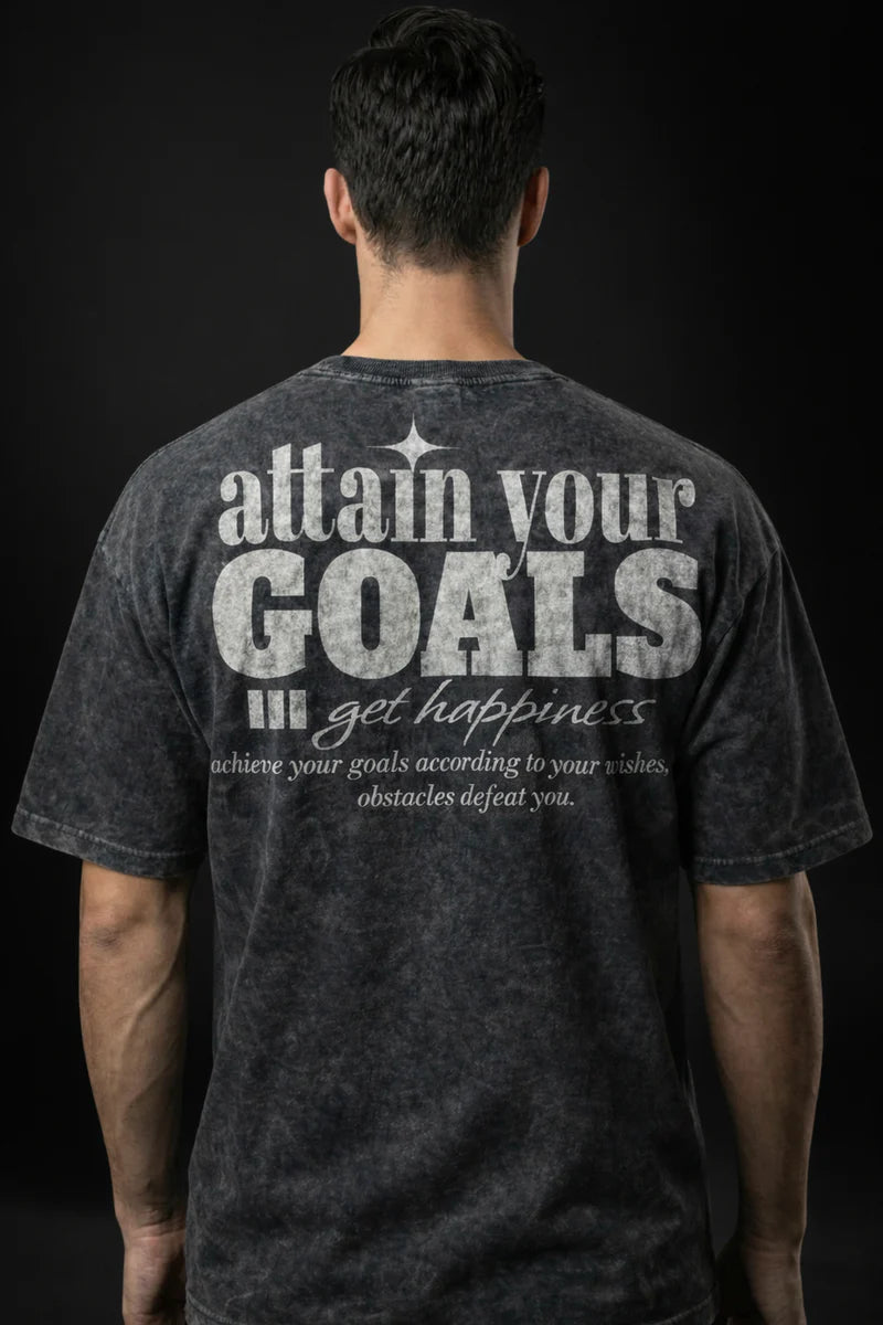 Black Attain Your Goals Acid Wash Oversized Graphic T Shirt For Unisex