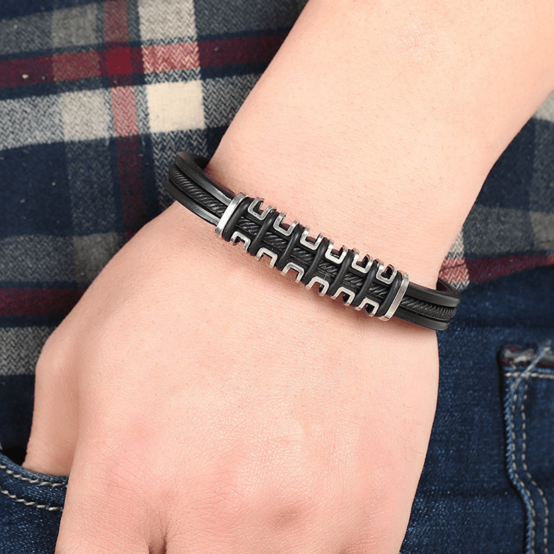 Textured Silver-Plated Bracelet For Men By Offmint