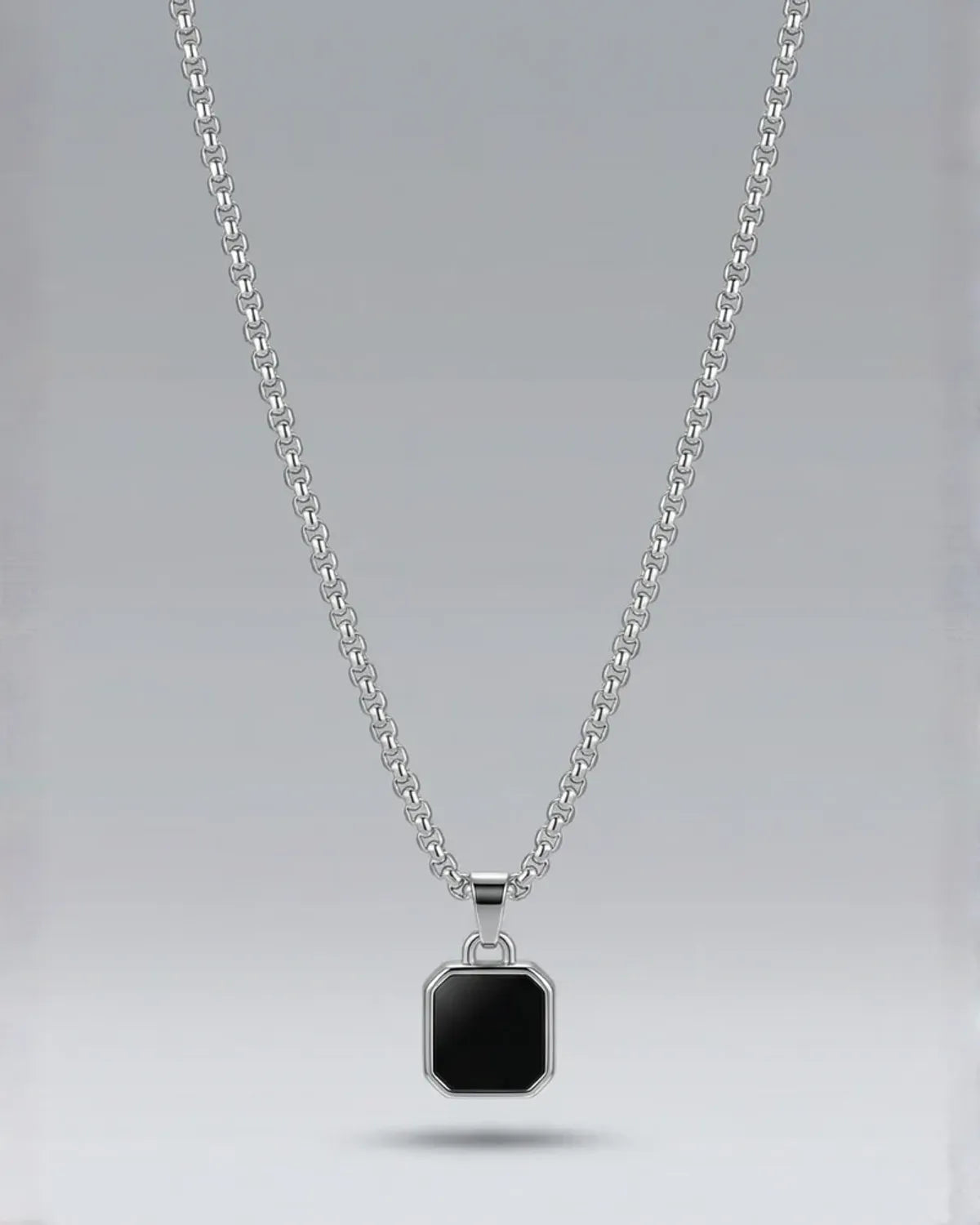 Black Square Pendant Necklace For Men
