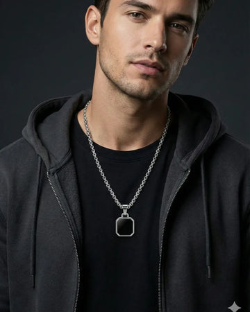 Black Square Pendant Necklace For Men