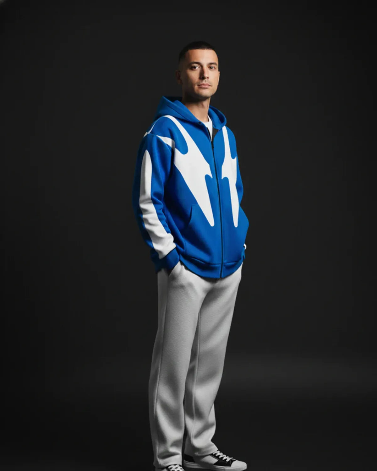 Blue Premium 350 Gsm Cotton Flees Zipper For Men