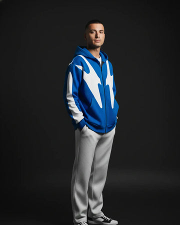 Blue Premium 350 Gsm Cotton Flees Zipper For Men