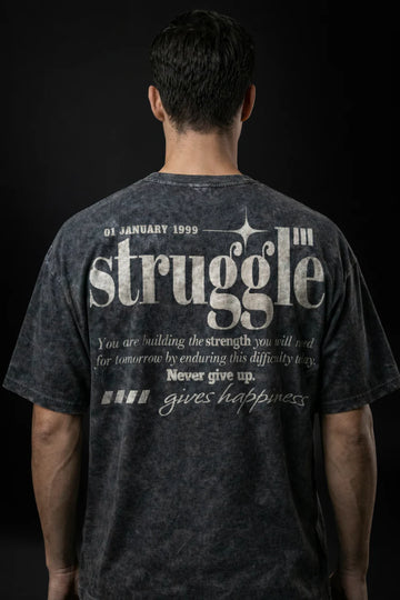 Black Struggle Gives Happiness Acid Wash 240 Gsm Terry Cotton Oversized Graphic T Shirt For Unisex