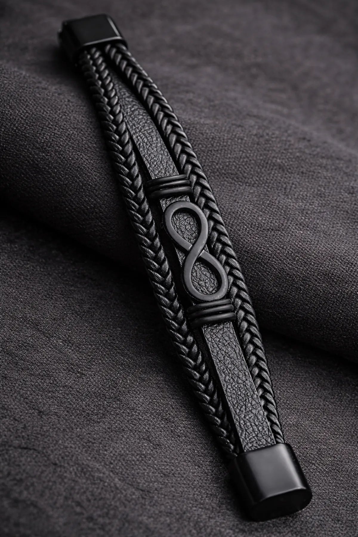 Black Infinity Leather Bracelet for Men