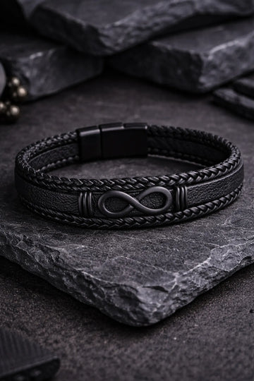 Black Infinity Leather Bracelet for Men