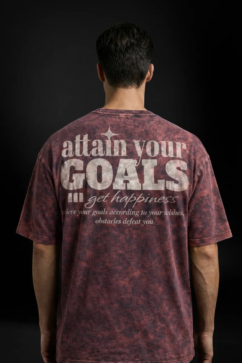 Purple Attain Your Goals Acid Wash 240 Gsm Terry Cotton Oversized Graphic T Shirt For Unisex
