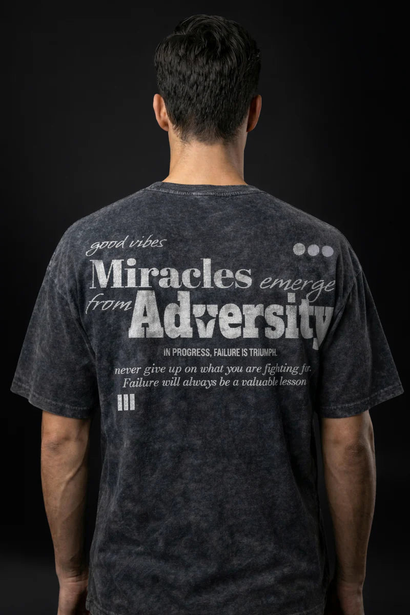 Black Miracles Emerge From Adversity Acid Wash 240 Gsm Terry Cotton Oversized Graphic T Shirt For Unisex