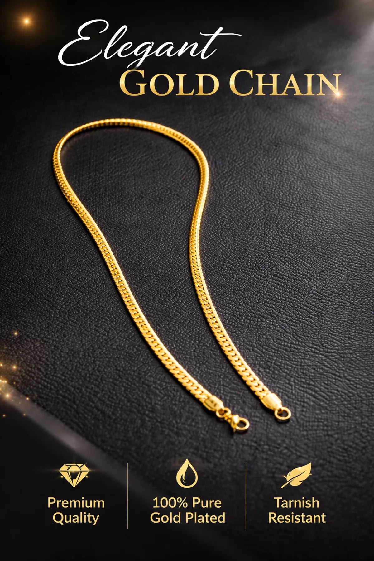 Gold Anti Tarnish Flat Snake Chain for Men