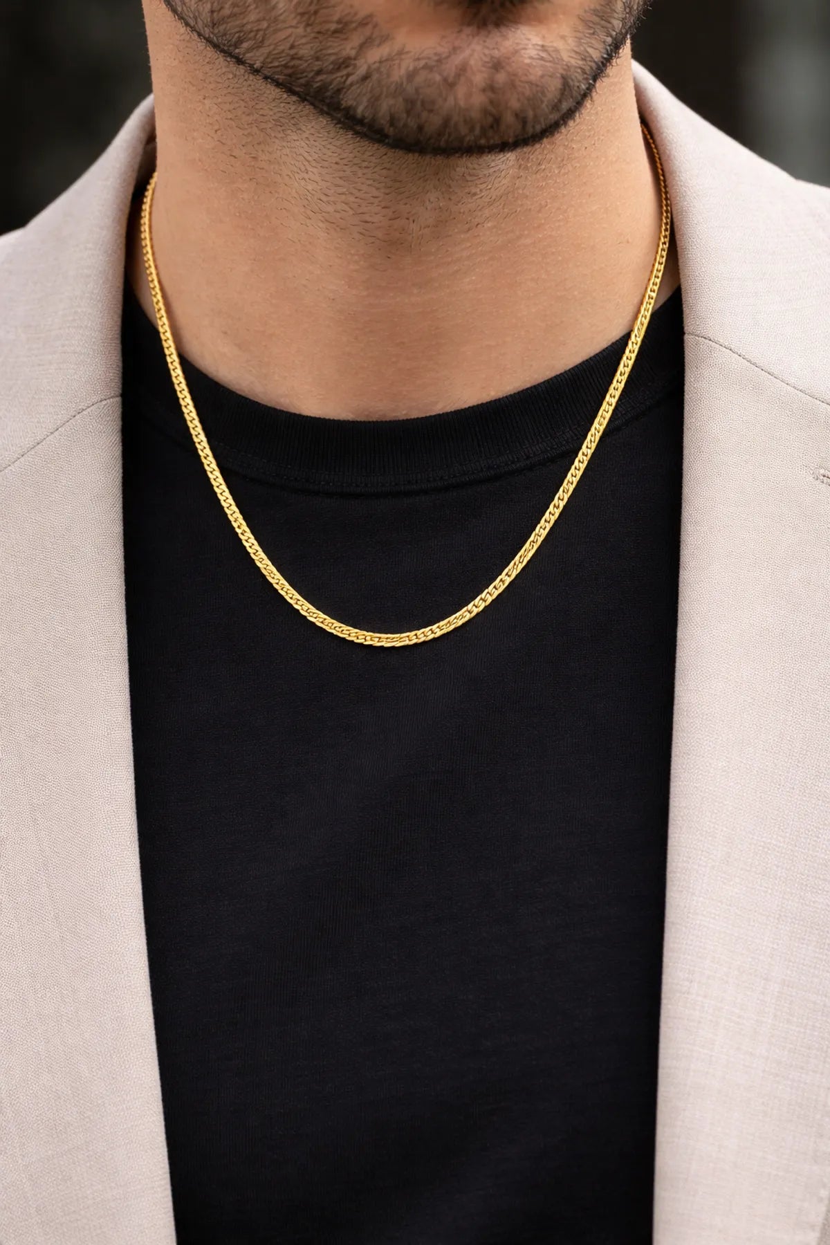 Gold Anti Tarnish Flat Snake Chain for Men