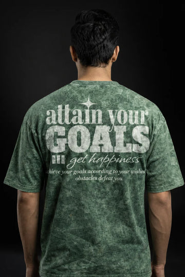 Green Attain Your Goals Acid Wash Oversized Graphic T Shirt For Unisex