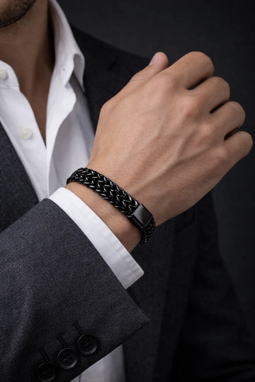 Black Elite V-Pattern Men’s Bracelet | Anti-Tarnish