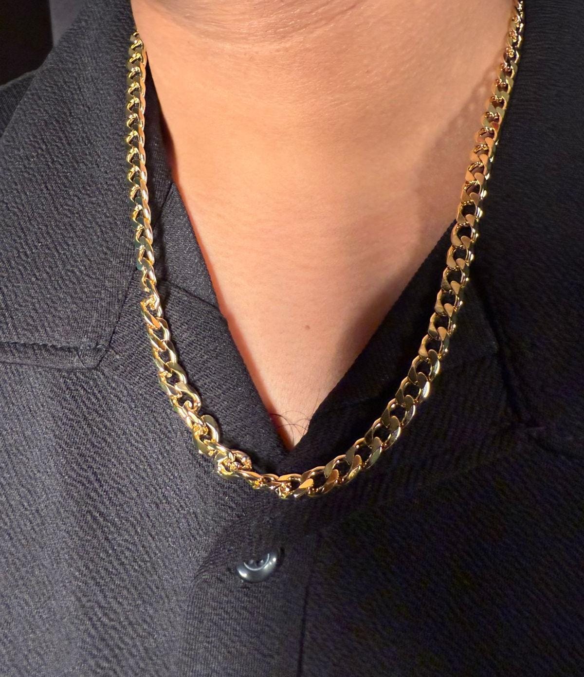 Gold-plated stainless steel curb Cuban chain necklace.