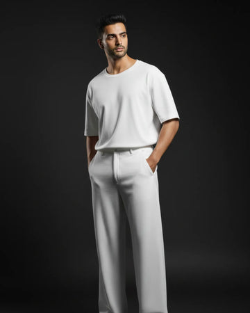 White Premium 220 Gsm Crape 3 Pocket Co ord Set For Men