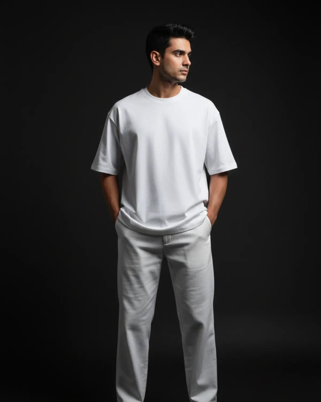 White Premium 220 Gsm Crape 3 Pocket Co ord Set For Men