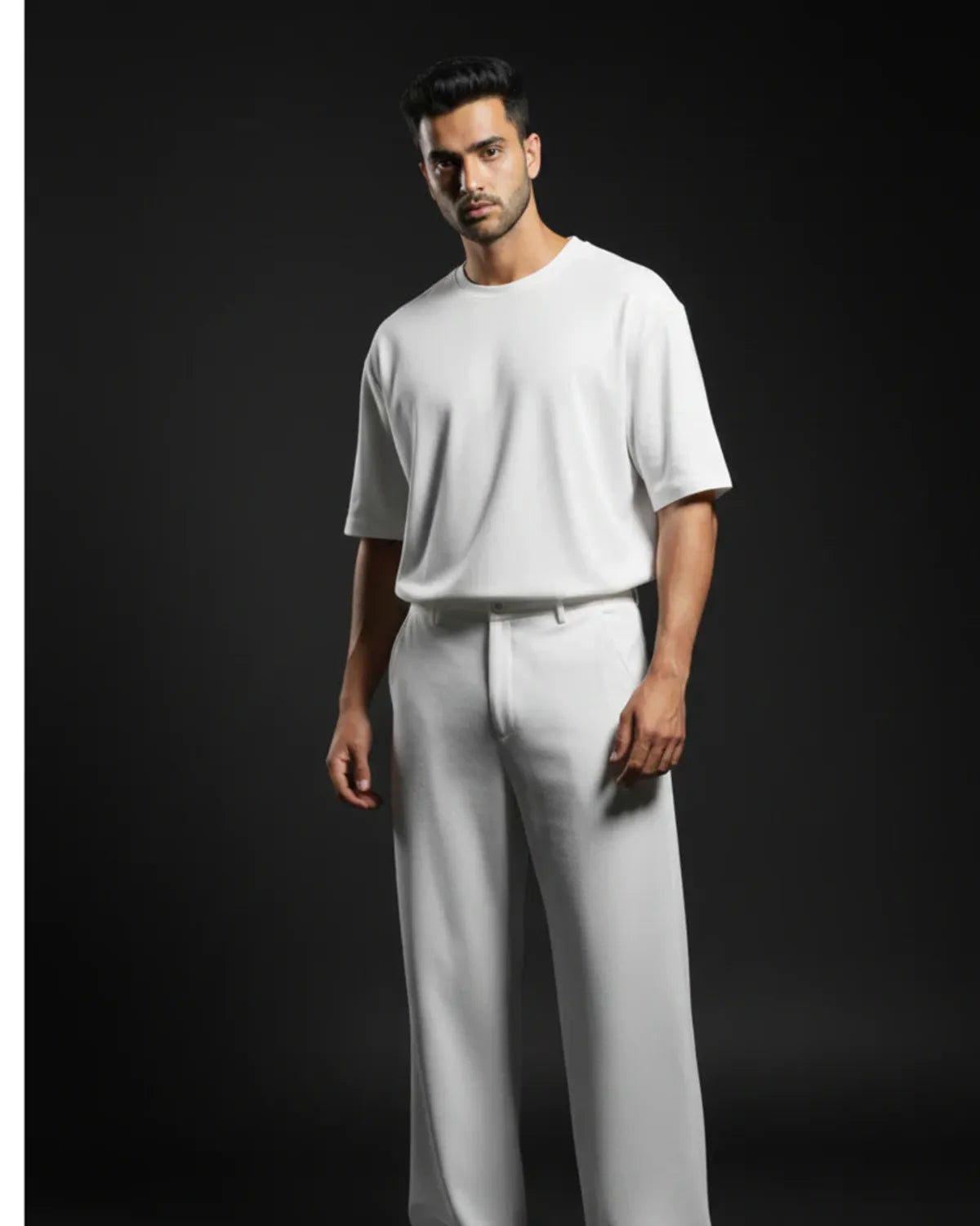 White Premium 220 Gsm Crape 3 Pocket Co ord Set For Men