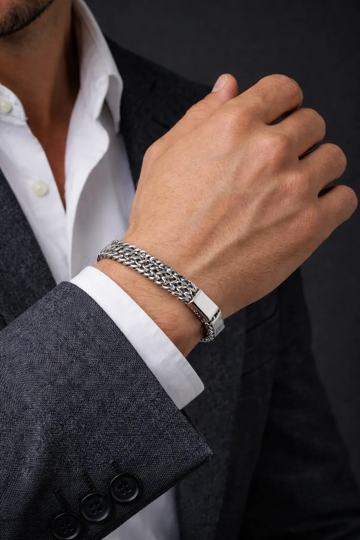 Premium Anti-Tarnish Silver Finish V-Pattern Bracelet for Men