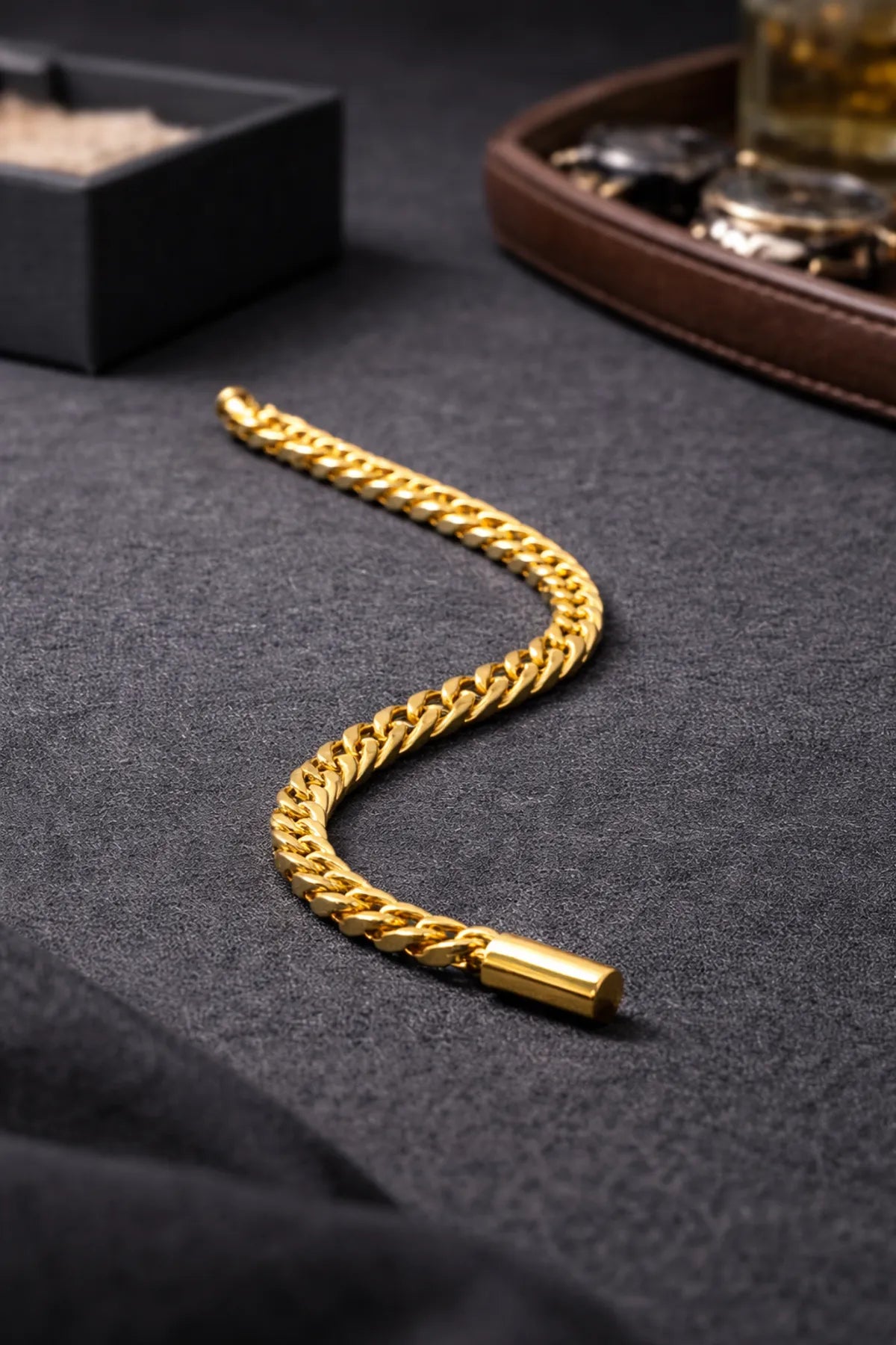 Bold Cuban Gold Polish Bracelet Anti-Tarnish for Men