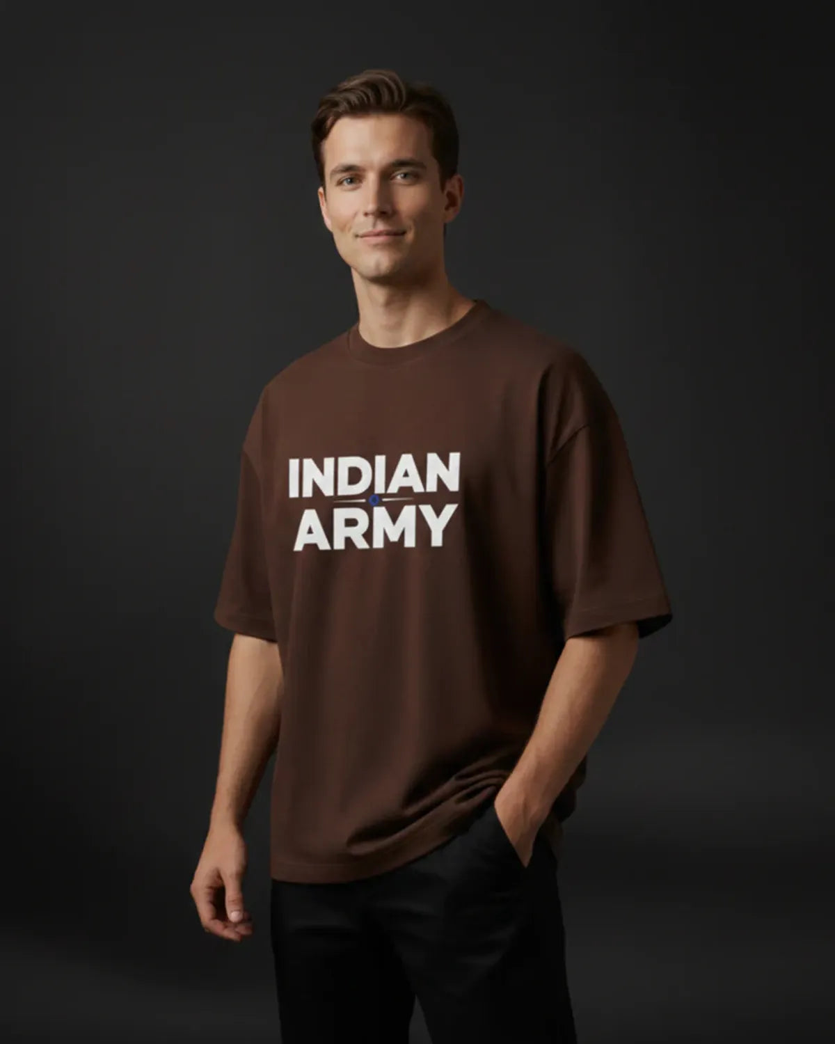 Brown Indian Army 240 Gsm Terry Cotton Oversized T Shirt For Unisex