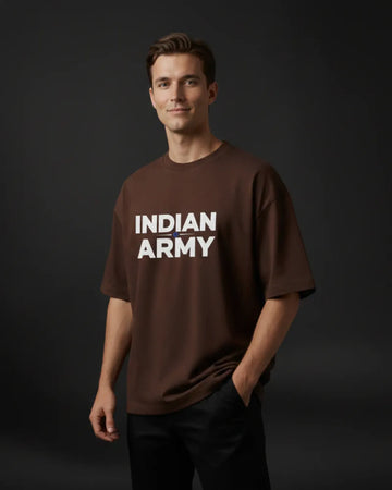 Brown Indian Army 240 Gsm Terry Cotton Oversized T Shirt For Unisex
