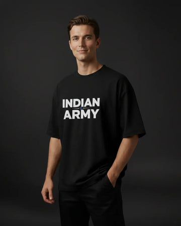 Black Indian Army 240 Gsm Terry Cotton Oversized T Shirt For Unisex