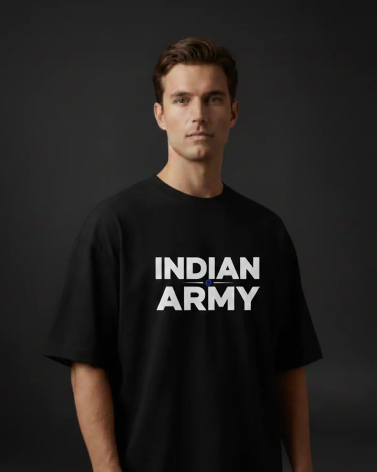 Black Indian Army 240 Gsm Terry Cotton Oversized T Shirt For Unisex