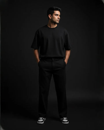 Black Premium 220 Gsm Crape 3 Pocket Co ord Set For Men