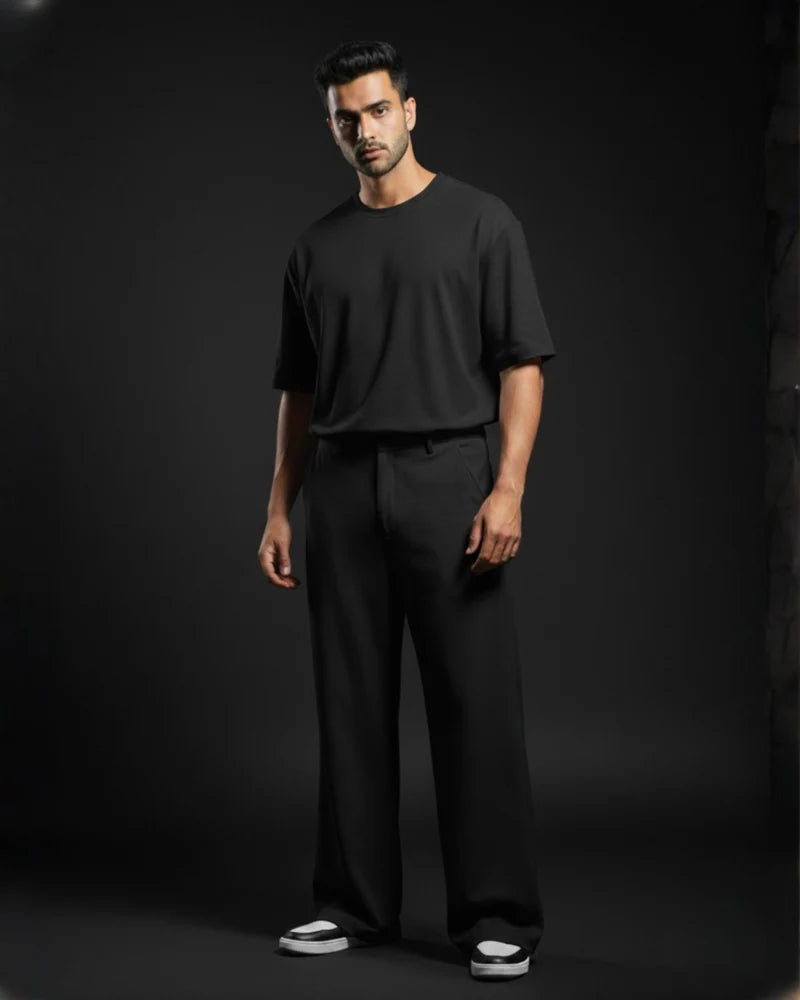 Black Premium 220 Gsm Crape 3 Pocket Co ord Set For Men