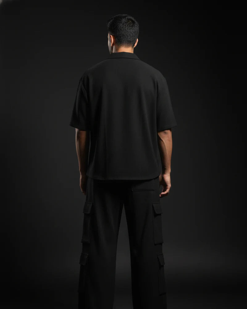 Black Premium 220 Gsm Crape 12 Pocket Co ord Set For Men
