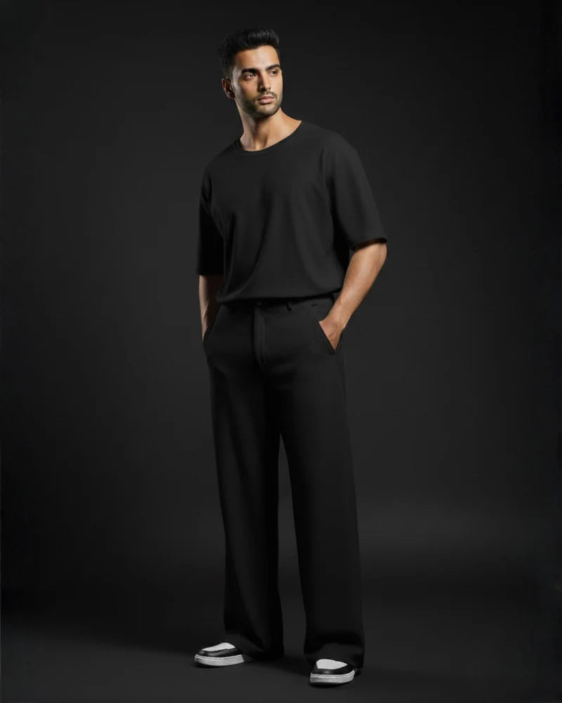 Black Premium 220 Gsm Crape 3 Pocket Co ord Set For Men