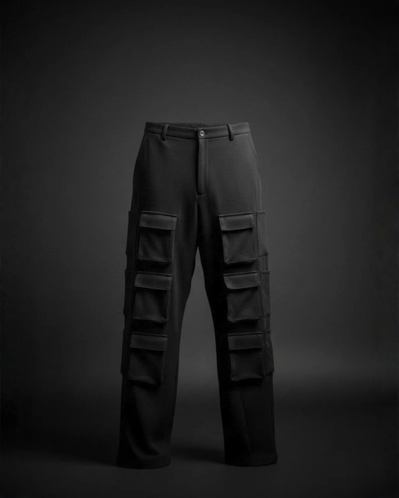 Black Premium 220 Gsm Crape 12 Pocket Co ord Set For Men