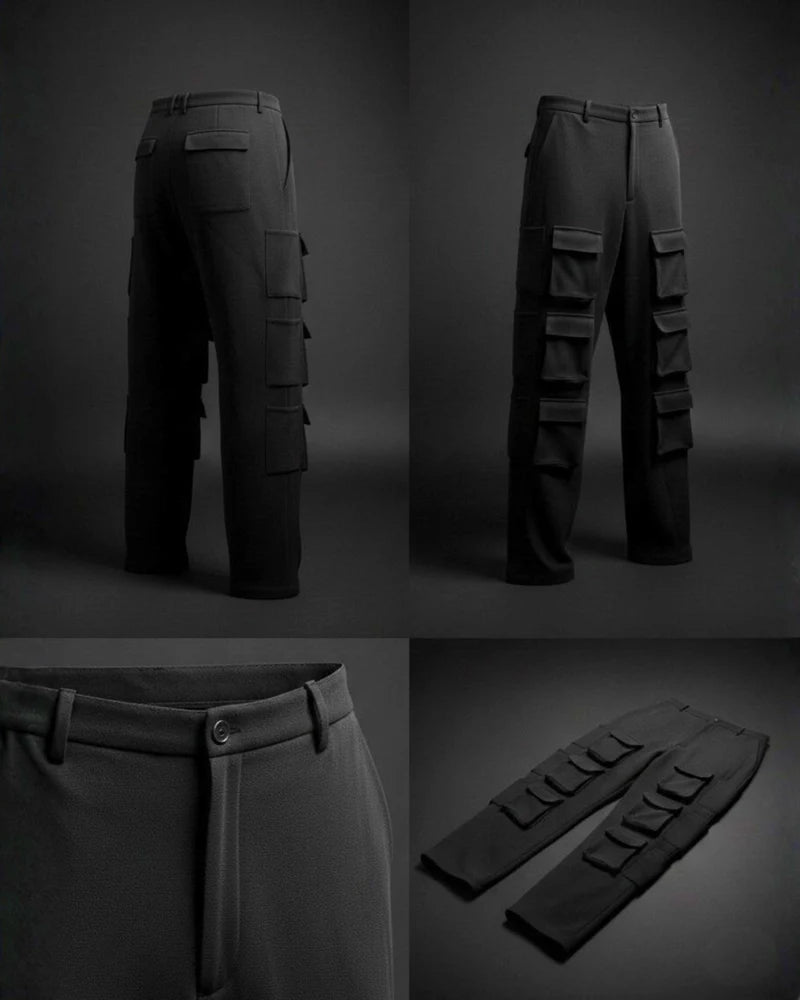 Black Premium 220 Gsm Crape 12 Pocket Co ord Set For Men