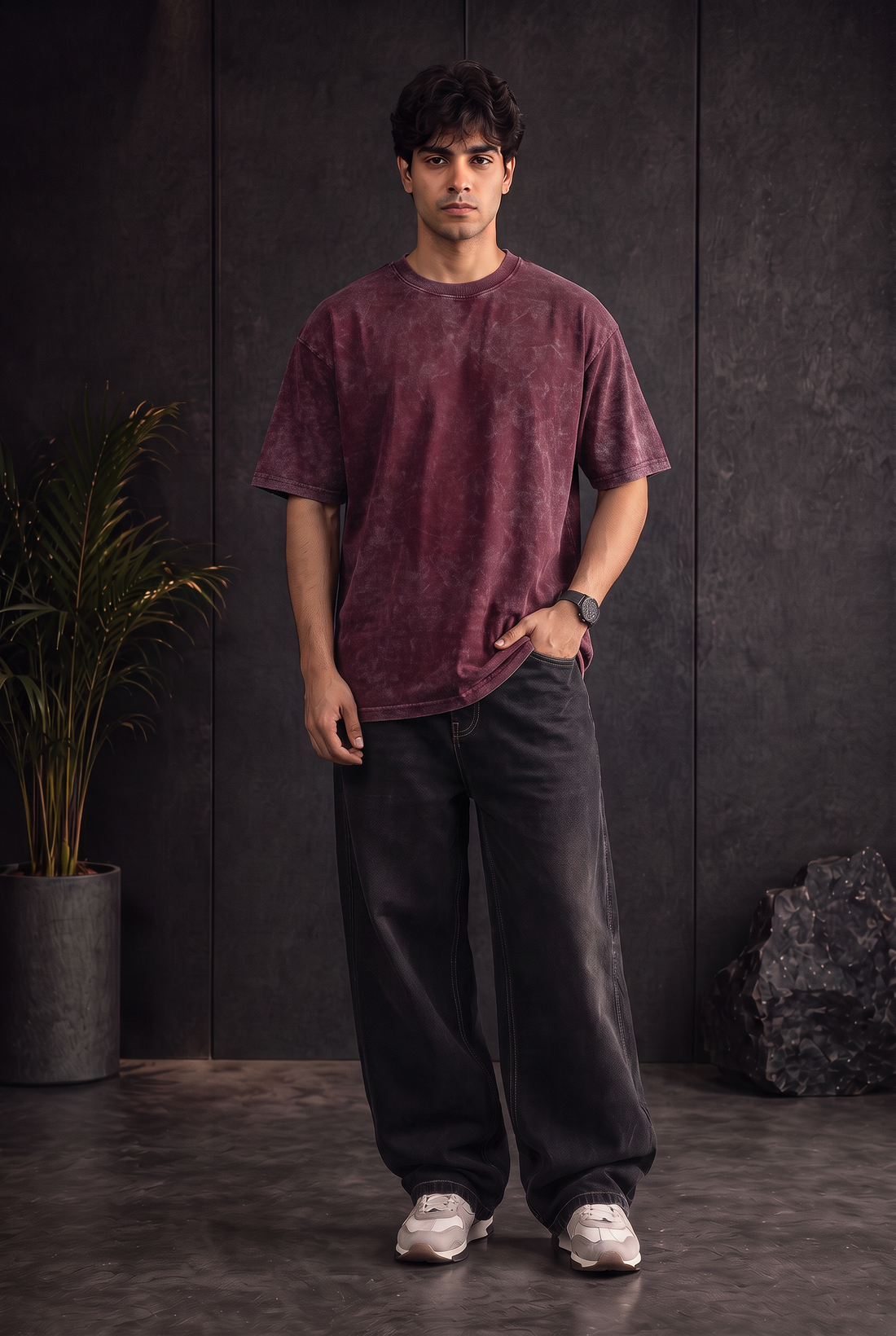 Purple Acid Wash 240 Gsm Terry Cotton Oversized T Shirt | Vintage Streetwear Essential For Unisex