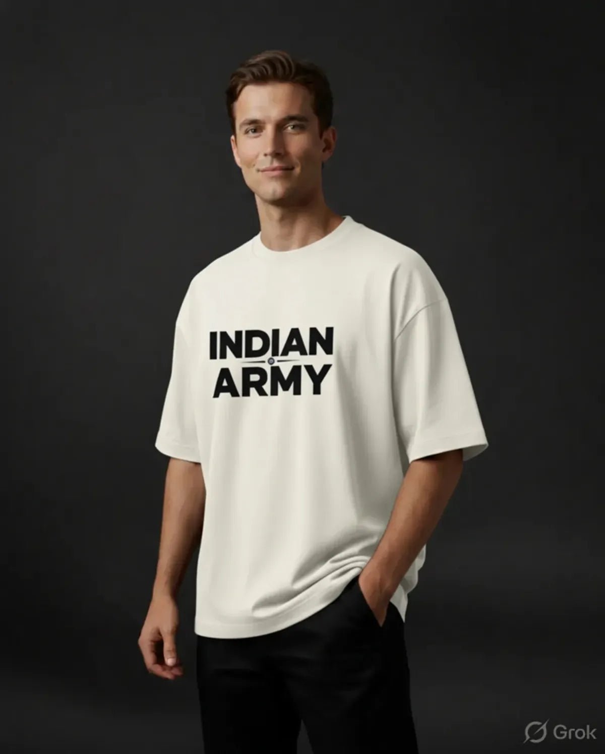 Off White Indian Army 240 Gsm Terry Cotton Oversized T Shirt For Unisex